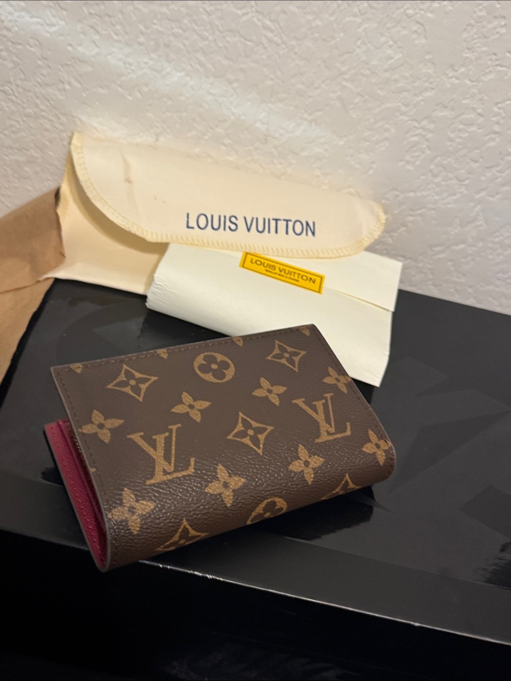 Louis Vuitton Monogram Card Holder with Brown and Red Accents